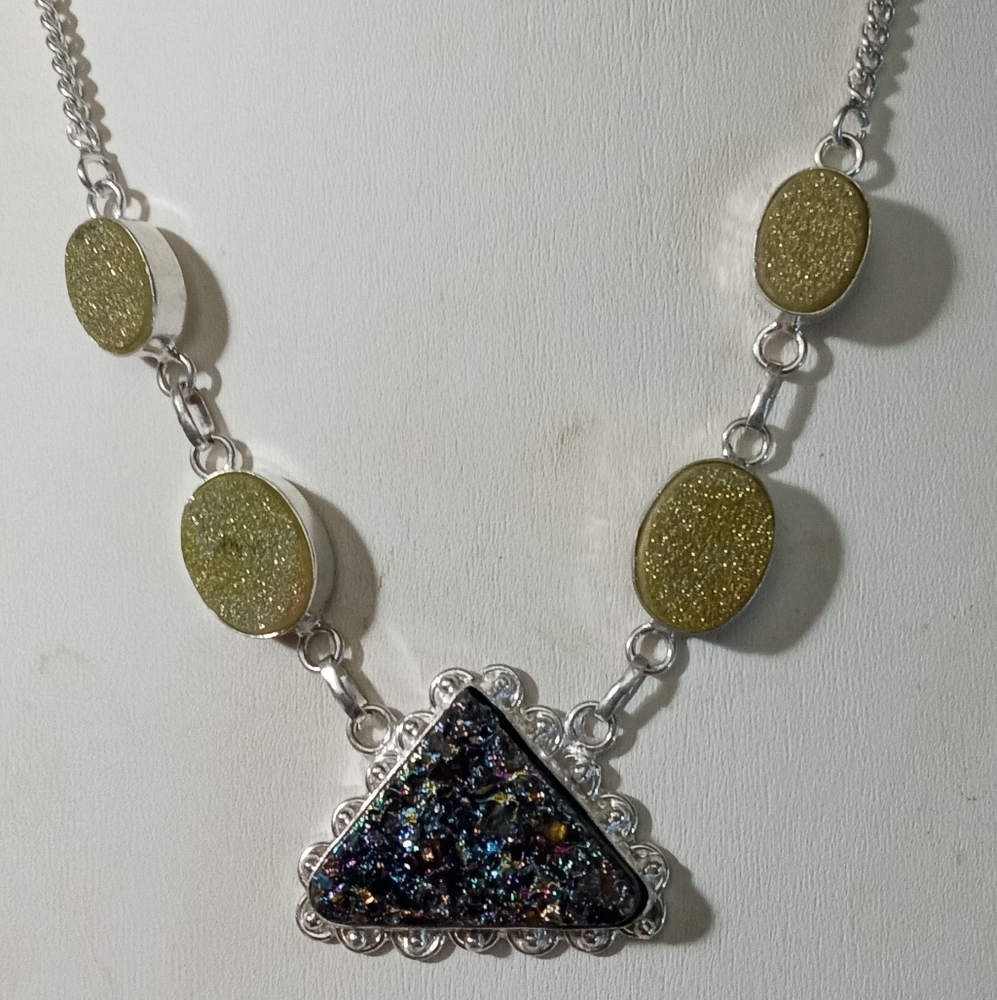 Titanium Coated Quartz Triangle Necklace
